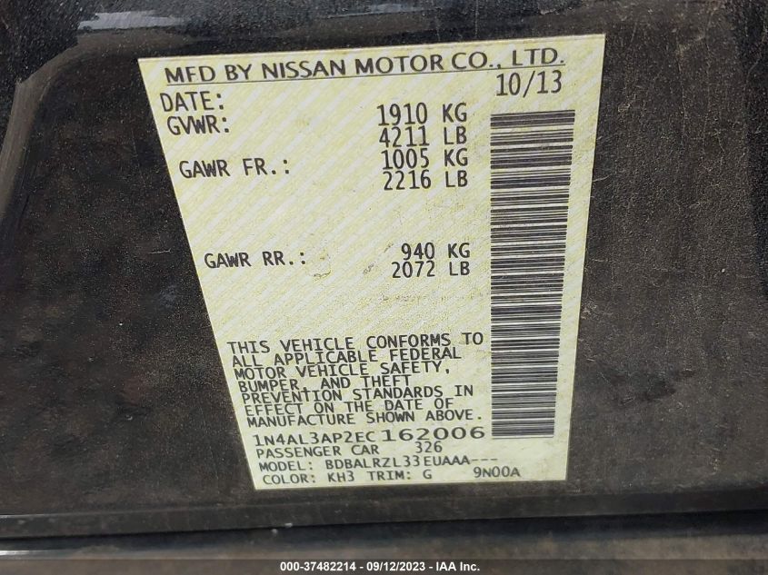 2014 NISSAN ALTIMA 2.5 S - 1N4AL3AP2EC162006
