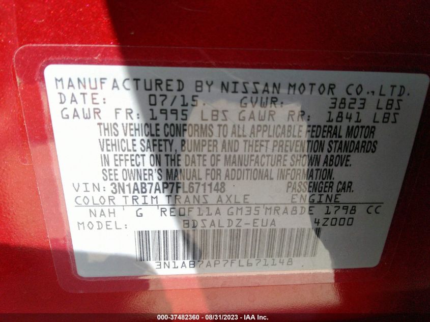 2015 NISSAN SENTRA SV - 3N1AB7AP7FL671148