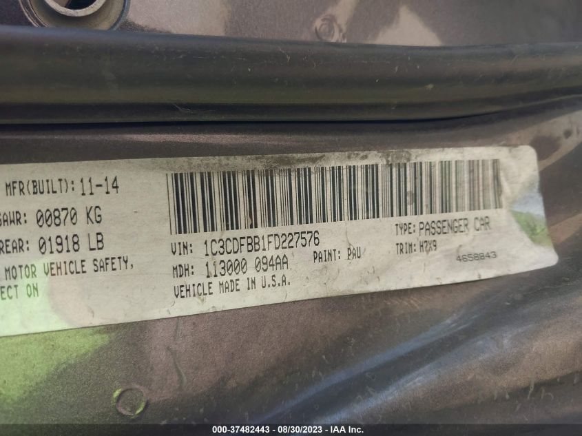 2015 DODGE DART SXT - 1C3CDFBB1FD227576