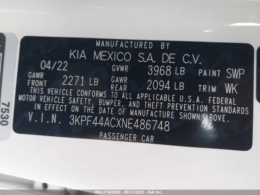 2022 KIA FORTE GT - 3KPF44ACXNE486748