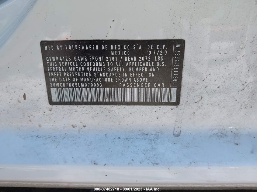 VIN 3VWCB7BU9LM070093 2020 VOLKSWAGEN JETTA S/SE/R-LINE