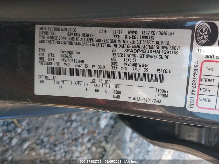 VIN 3FADP4BJ0HM169198 2017 FORD FIESTA SE