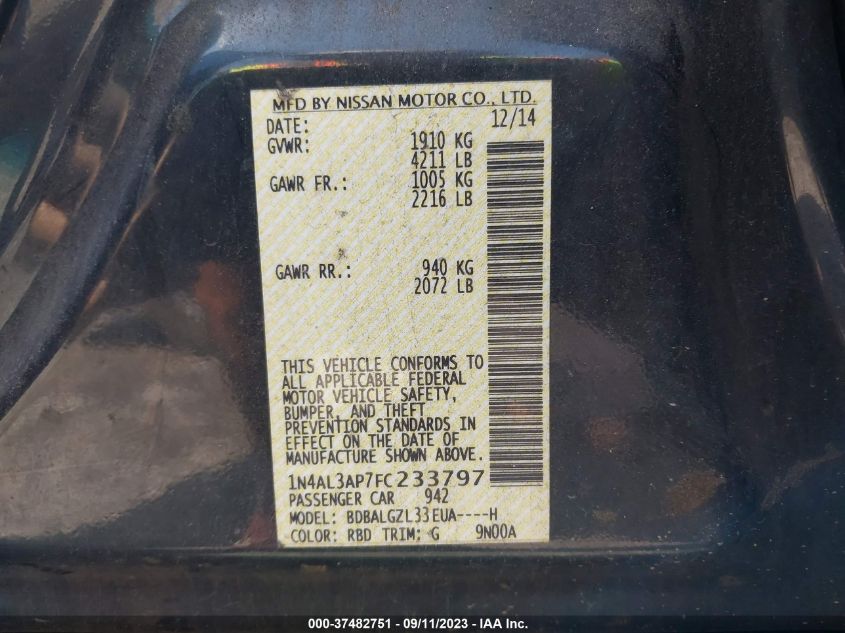 2015 NISSAN ALTIMA 2.5/S/SV/SL - 1N4AL3AP7FC233797