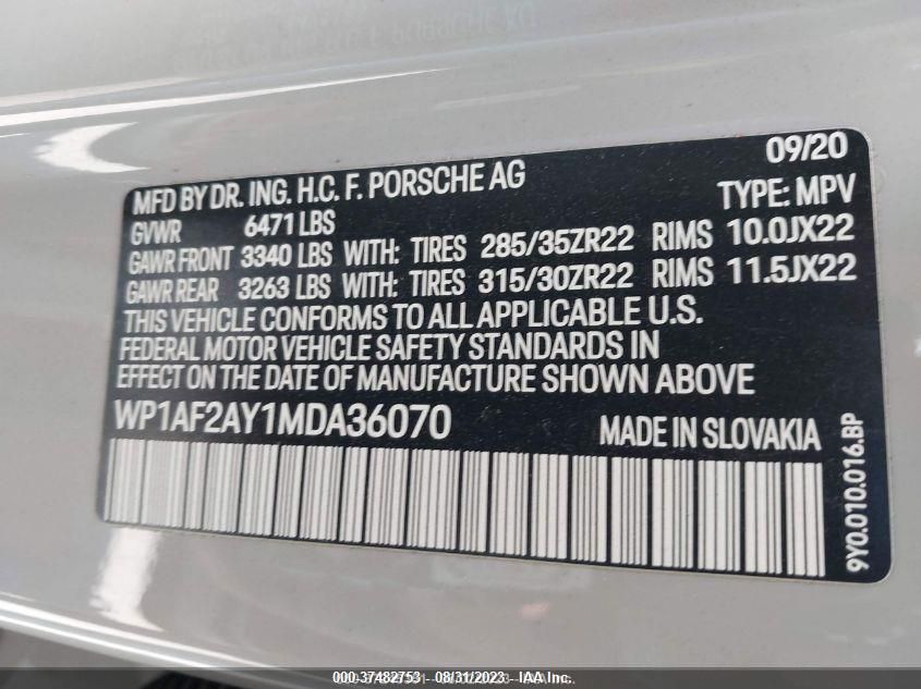 2021 PORSCHE CAYENNE - WP1AF2AY1MDA36070