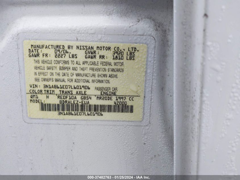 3N1AB61E07L601906 | 2007 NISSAN SENTRA