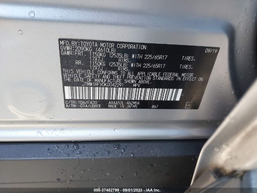2019 TOYOTA RAV4 XLE - JTMW1RFV0KD042291
