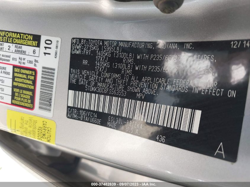 2015 TOYOTA SIENNA LE - 5TDKK3DC6FS563553