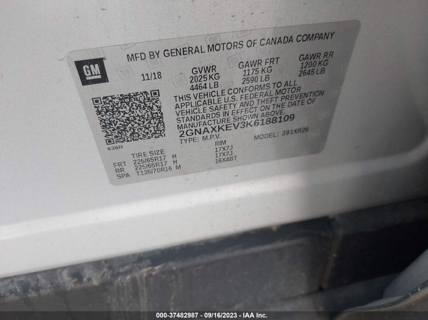 2019 CHEVROLET EQUINOX LT - 2GNAXKEV3K6188109