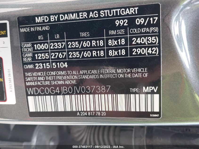 2018 MERCEDES-BENZ GLC GLC 300 - WDC0G4JB0JV037387