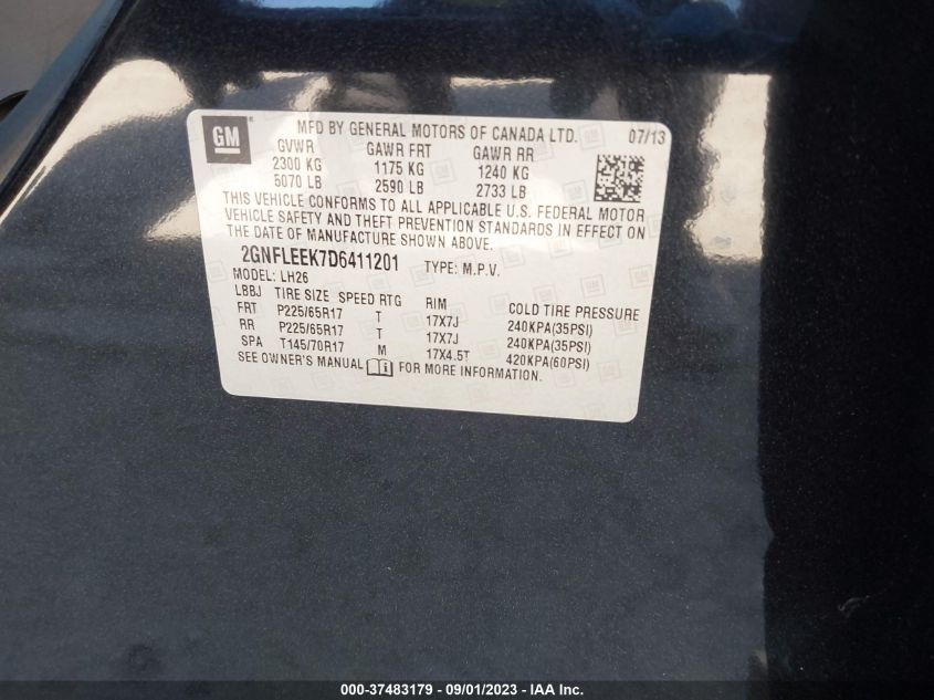 2013 CHEVROLET EQUINOX LT - 2GNFLEEK7D6411201