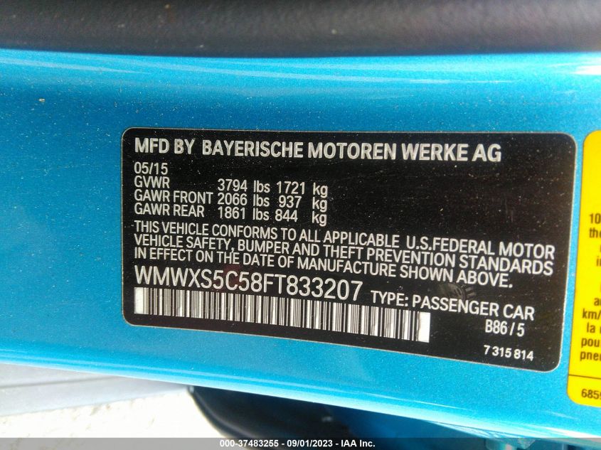 2015 MINI COOPER HARDTOP 4 DOOR WMWXS5C58FT833207