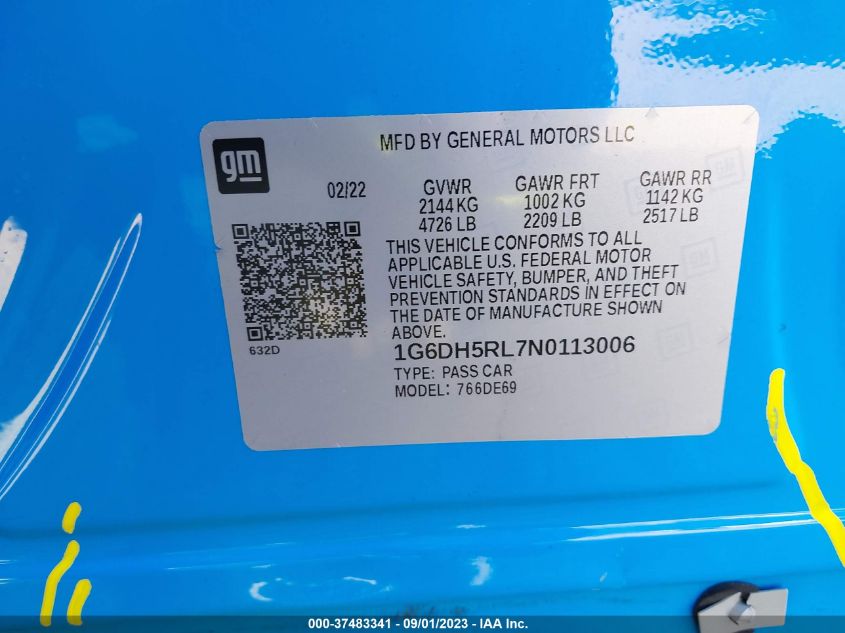 2022 CADILLAC CT4-V 1G6DH5RL7N0113006