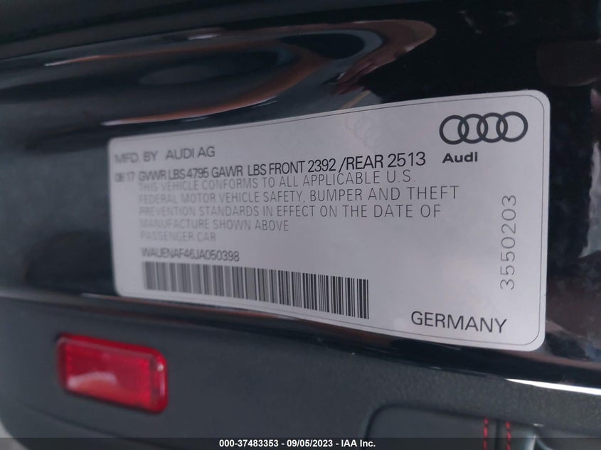 VIN WAUENAF46JA050398 2018 AUDI A4 PREMIUM PLUS