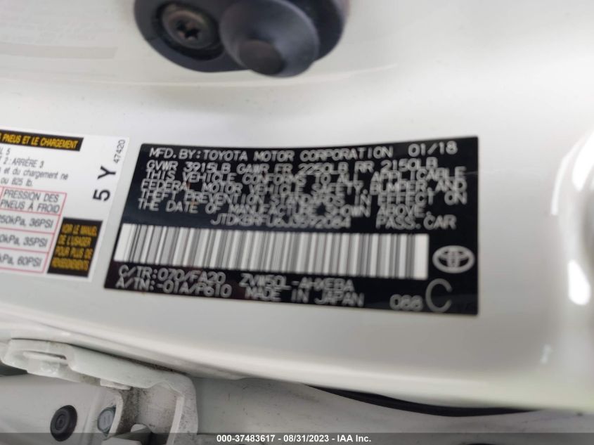 2018 TOYOTA PRIUS - JTDKBRFU6J3592084
