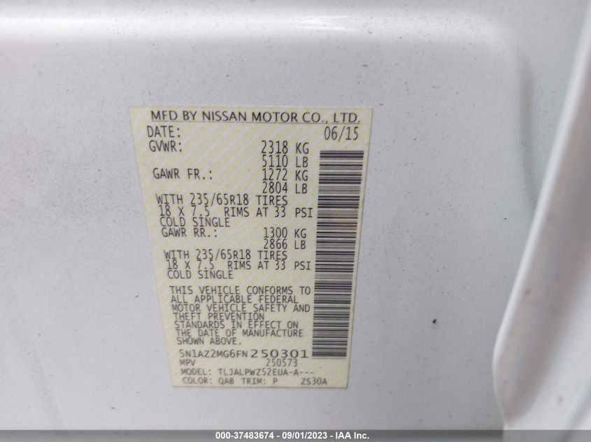 2015 NISSAN MURANO S/SL/SV/PLATINUM - 5N1AZ2MG6FN250301