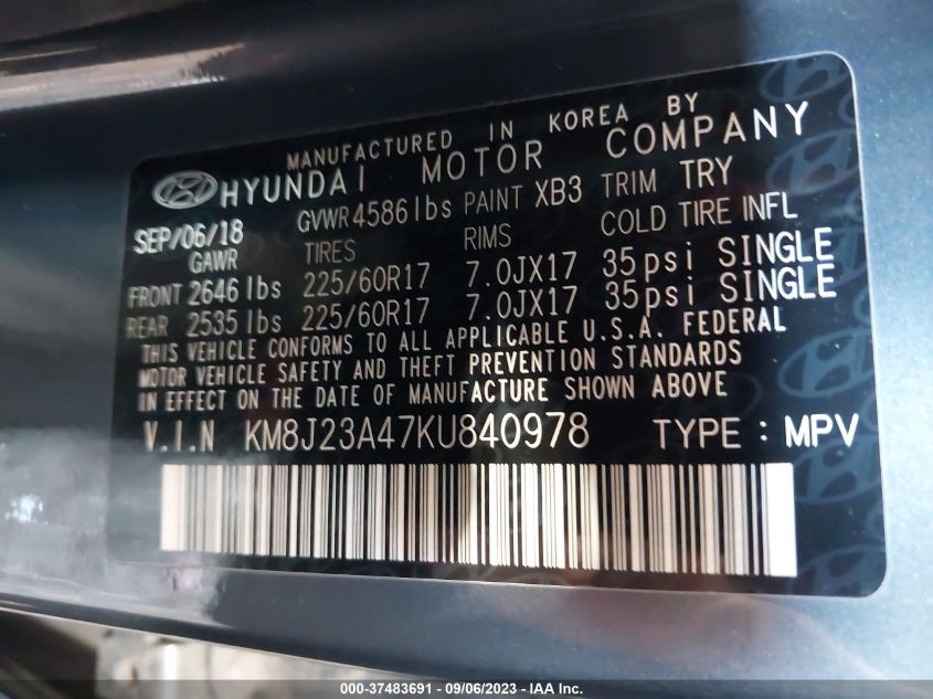2019 HYUNDAI TUCSON SE - KM8J23A47KU840978