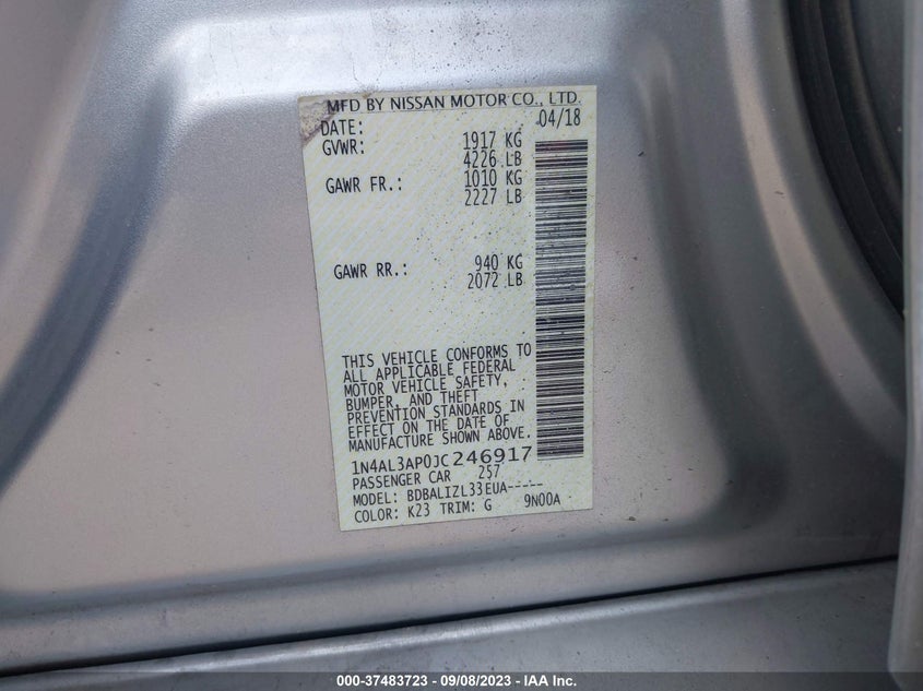 VIN 1N4AL3AP0JC246917 2018 NISSAN ALTIMA 2.5/S/SV/SL/SR