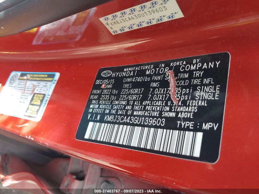 2016 HYUNDAI TUCSON SE - KM8J3CA43GU139603