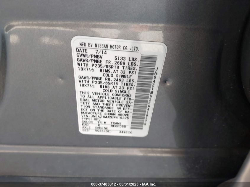 2014 NISSAN MURANO SL - JN8AZ1MU2EW419375