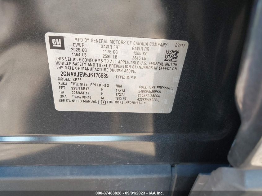 2018 CHEVROLET EQUINOX LT - 2GNAXJEV5J6176889