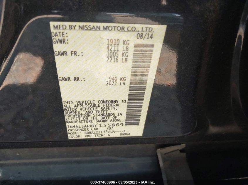 2015 NISSAN ALTIMA 2.5 SV - 1N4AL3APXFC155869