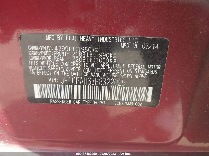 2014 SUBARU IMPREZA 2.0I LIMITED - JF1GPAH63E8322025