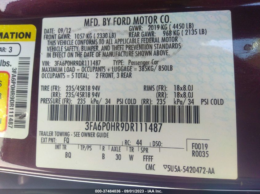 2013 FORD FUSION SE - 3FA6P0HR9DR111487