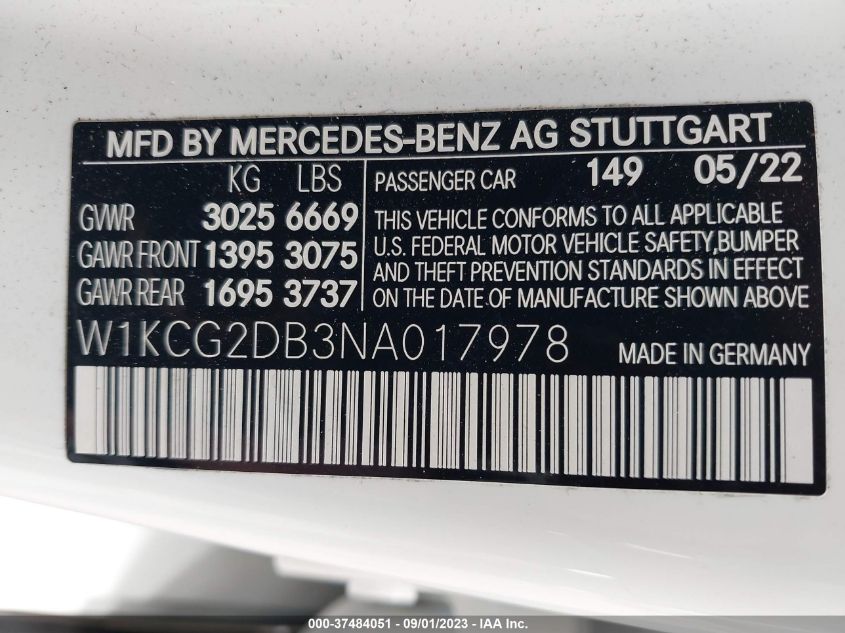 2022 MERCEDES-BENZ EQS EQS 450+ W1KCG2DB3NA017978