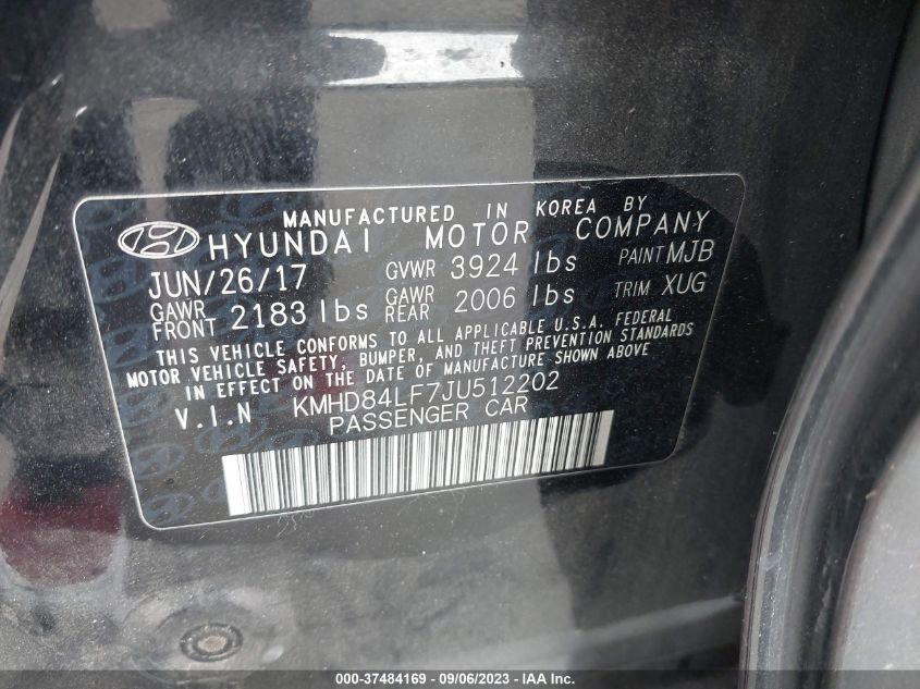 2018 HYUNDAI ELANTRA SEL - KMHD84LF7JU512202