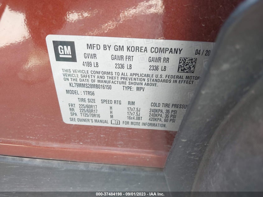 VIN KL79MMS28MB016150 2021 CHEVROLET TRAILBLAZER LS