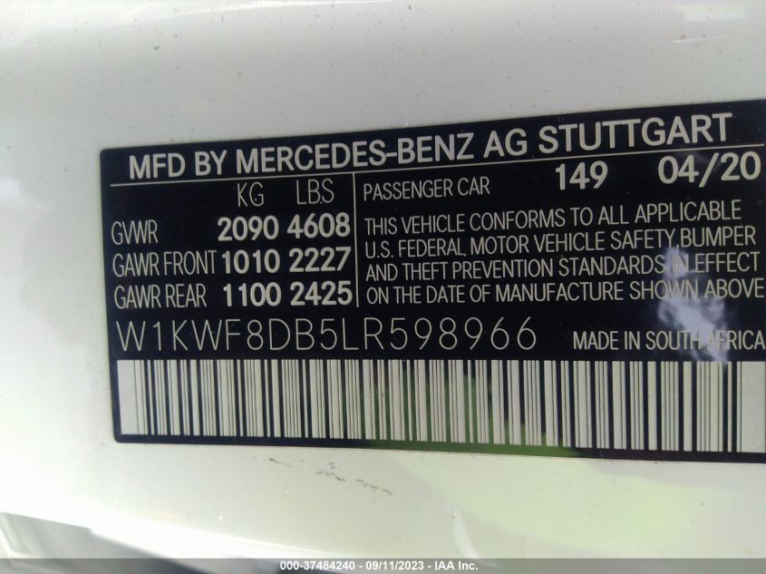 VIN W1KWF8DB5LR598966 2020 MERCEDES-BENZ C-CLASS no.9