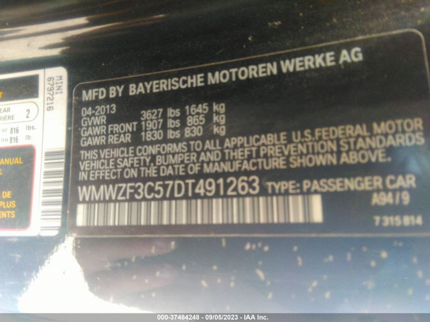 2013 MINI COOPER CLUBMAN WMWZF3C57DT491263