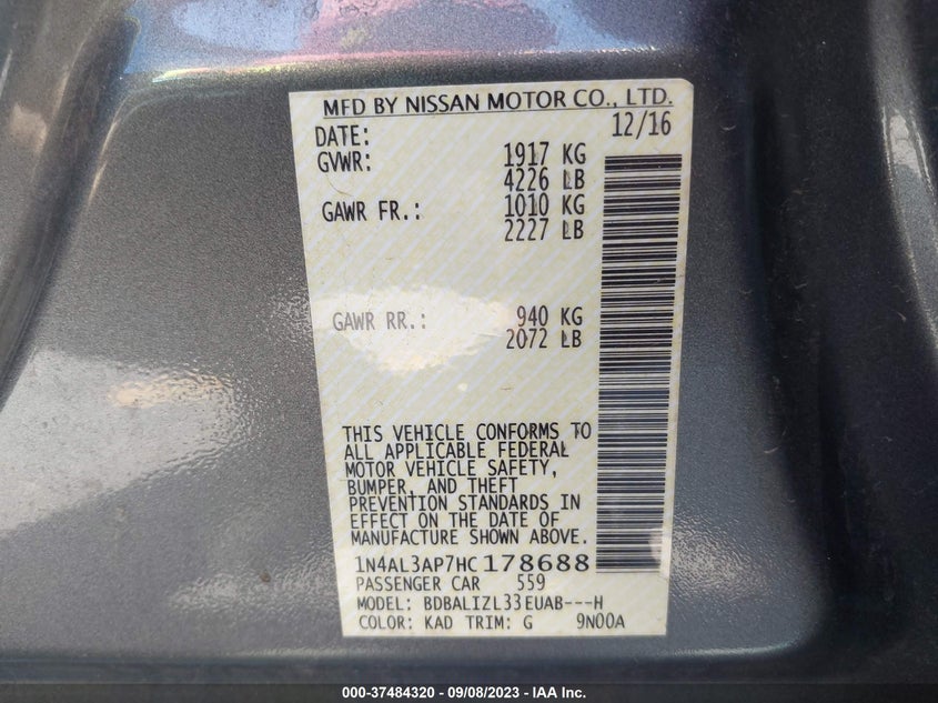 VIN 1N4AL3AP7HC178688 2017 NISSAN ALTIMA 2.5 SV