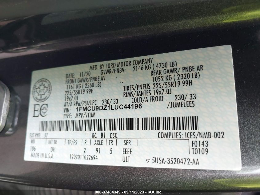 2020 FORD ESCAPE TITANIUM - 1FMCU9DZ1LUC44196