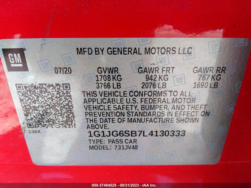 2020 CHEVROLET SONIC LT - 1G1JG6SB7L4130333
