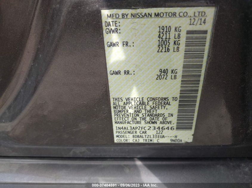2015 NISSAN ALTIMA 2.5 SL - 1N4AL3AP2FC234646