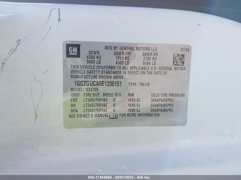 2014 CHEVROLET EXPRESS 3500 WORK VAN 1GCZGUCA8E1206151