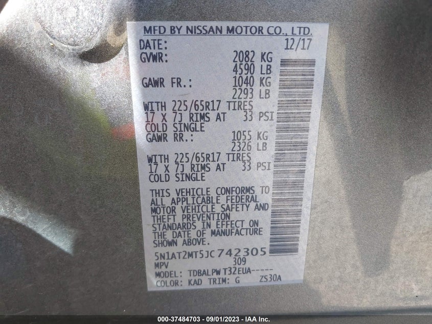 VIN 5N1AT2MT5JC742305 2018 NISSAN ROGUE S
