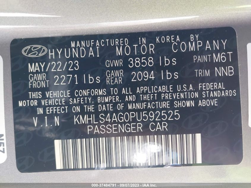 VIN KMHLS4AG0PU592525 2023 HYUNDAI ELANTRA SEL