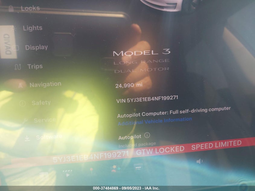 VIN 5YJ3E1EB4NF199271 2022 TESLA MODEL 3 LONG RANGE