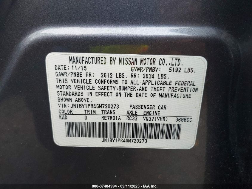 2016 INFINITI Q70L JN1BY1PR4GM720273