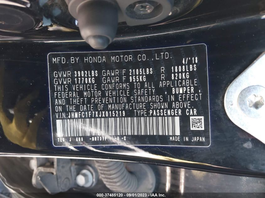 2018 HONDA CIVIC SEDAN EX-L - JHMFC1F7XJX015219