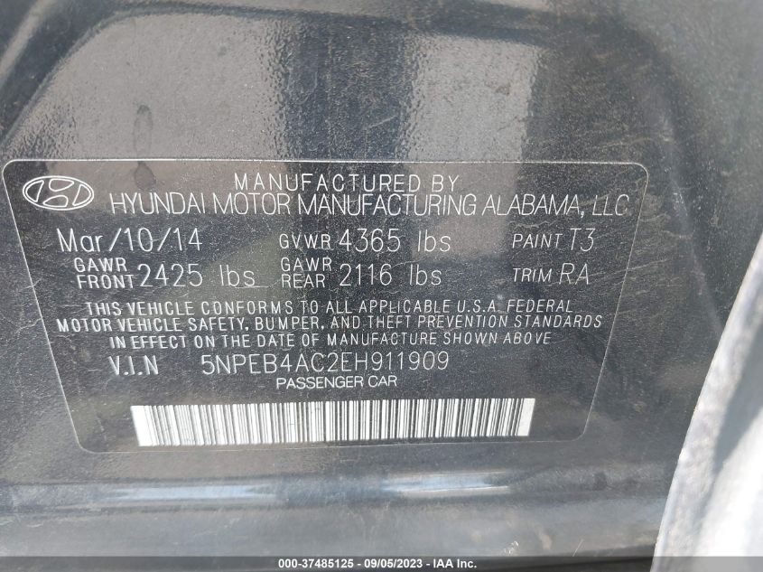 2014 HYUNDAI SONATA GLS - 5NPEB4AC2EH911909