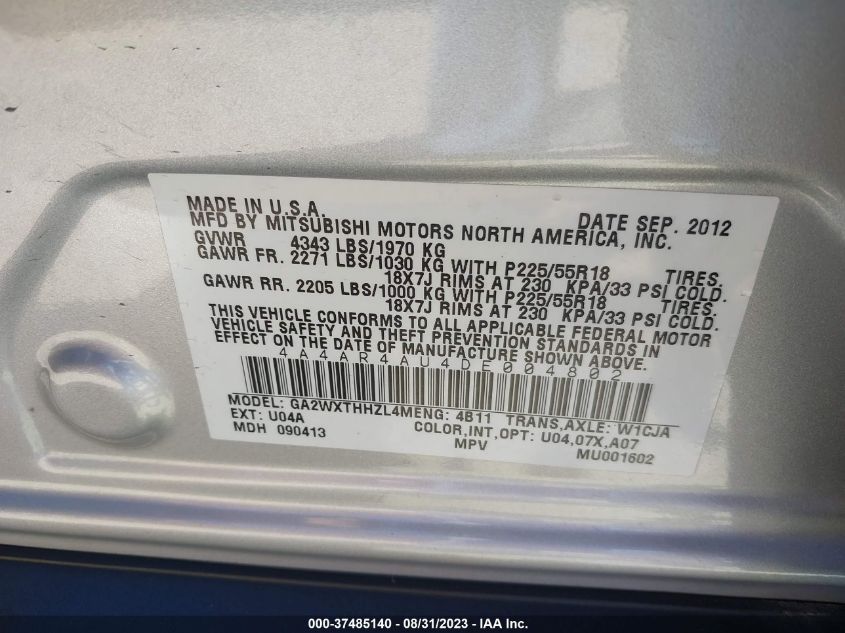 2013 MITSUBISHI OUTLANDER SPORT SE - 4A4AR4AU4DE004802