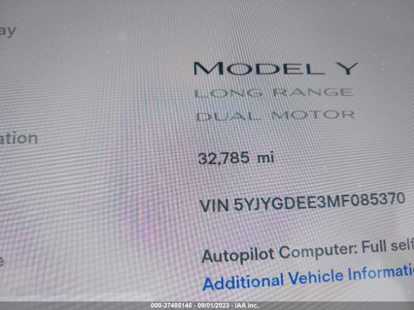 2021 TESLA MODEL Y LONG RANGE - 5YJYGDEE3MF085370