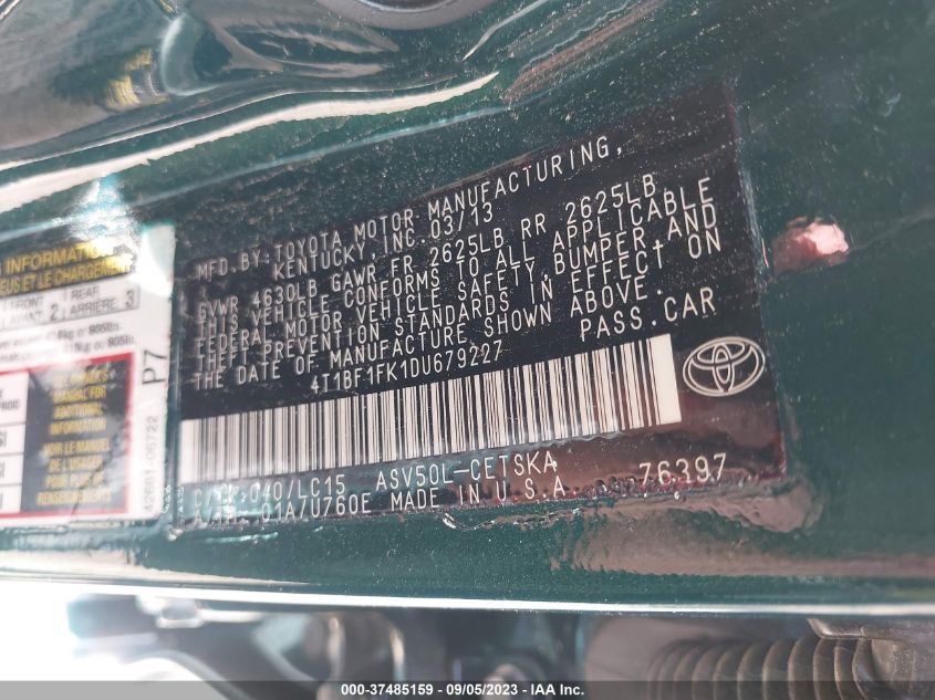 2013 TOYOTA CAMRY L/LE/SE/XLE - 4T1BF1FK1DU679227