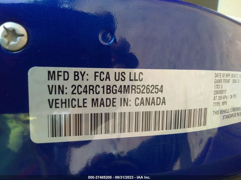 2C4RC1BG4MR526254 2021 CHRYSLER PACIFICA, photo no. 9