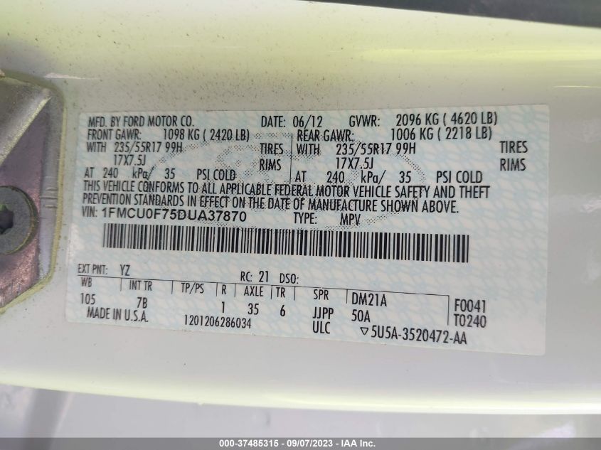 2013 FORD ESCAPE S - 1FMCU0F75DUA37870