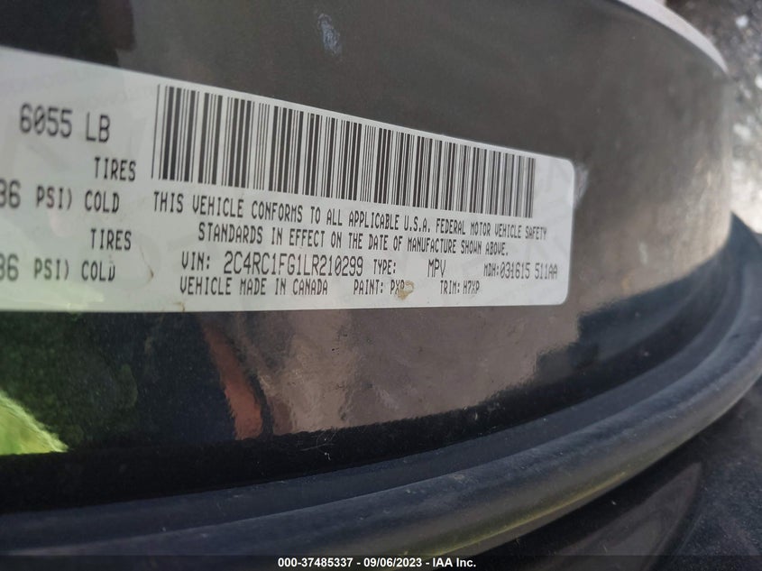 VIN 2C4RC1FG1LR210299 2020 CHRYSLER PACIFICA TOURING