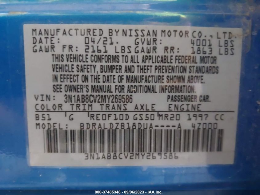 2021 NISSAN SENTRA SV - 3N1AB8CV2MY269586